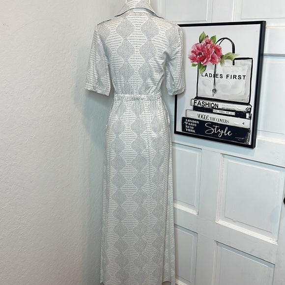 Tucker NYC White W/Blue Dots Midi Side Slit Shirt Dress Size XXS - Picture 3 of 8